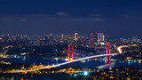 istanbul-turkey. 11.july.2019. 15th july Martyrs Bridge (15 temmuz sehitler koprusu) landscape.  Bosphorus Bridge at night Istanbul, Turkey