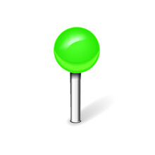 Green Pin Isolated On A White Background