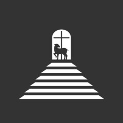 christian illustration. church logo. the stairs leading to the lamb and the cross.