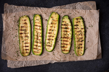 Wall Mural - Grilled zucchini with herbs, healthy vegetable meal