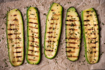 Grilled zucchini with herbs, healthy vegetable meal