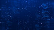 © Ar_TH - Cybersecurity data protection digital technology background has small fractal binary code with dark blue background.