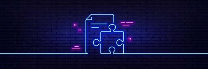 Poster - Neon light glow effect. Strategy line icon. Technical instruction sign. 3d line neon glow icon. Brick wall banner. Strategy outline. Vector