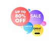 © blankstock - Discount offer bubble banner. Up to 80 percent off sale. Discount offer price sign. Special offer symbol. Save 80 percentages. Promo coupon banner. Discount tag round tag. Quote shape element. Vector
