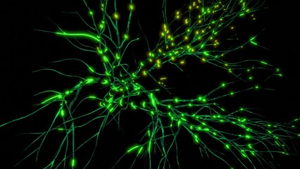 Poster - Neurons and neural connections, concept of science and medicine. Motion. Visualization og neuronal activity in the brain, neurogenesis, neurotransmitters, electricity in the brain, synapses.