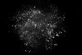 Fototapeta Tęcza - White powder explosion on black background. Colored cloud. Colorful dust explode. Paint Holi.