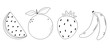 Set of hand drawn fruit icons. Banana, watermelon, orange, strawberry on a white background. Vector illustration
