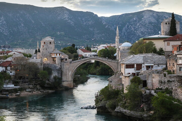 Wall Mural - Old bridge in City of Mostar over the  Neretva River