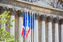 National Flags Of France And EU In Paris, France