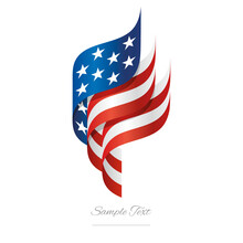 USA Abstract 3D Wavy Flag Blue White Red Modern American Ribbon Torch Flame Strip Logo Icon Vector
