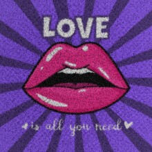 3D Illustration Of A Woman's Lips In Focus With The Words Love Is All You Need. View At The Fullest Size To See The Crinkles And Frizz.