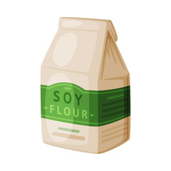 Sticker - Soy Flour Package as Natural and Organic Product from Soybean Plant Vector Illustration