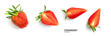Ripe Strawberries On White Background, Summer Berry, Top View