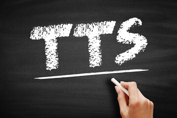 Poster - tts - text to speech acronym, technology text concept on blackboard