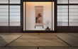 canvas print picture - Traditional japanese empty room interior with tatami mats and sun light.3d rendering