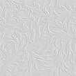 Embossed floral line art tracery 3d seamless pattern. Ornamental beautiful leafy relief background. Repeat textured white backdrop. Surface leaves, branches. 3d endless ornament with embossing effect