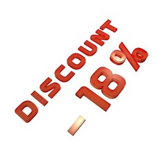 Poster - - 18% your discount. Sale and promotion. Red volumetric inscription. 3d rendering.