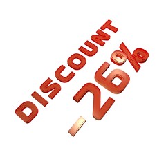 Poster - - 26% your discount. Sale and promotion. Red volumetric inscription. 3d rendering.