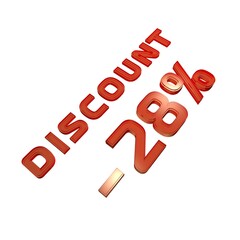 Poster - - 28% your discount. Sale and promotion. Red volumetric inscription. 3d rendering.