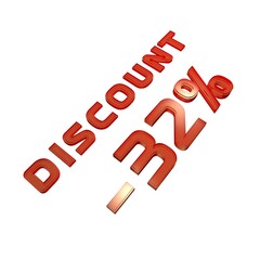 Poster - - 32% your discount. Sale and promotion. Red volumetric inscription. 3d rendering.
