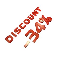 Poster - - 34% your discount. Sale and promotion. Red volumetric inscription. 3d rendering.