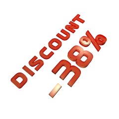 Poster - - 38% your discount. Sale and promotion. Red volumetric inscription. 3d rendering.