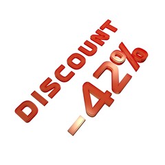 Poster - - 42% your discount. Sale and promotion. Red volumetric inscription. 3d rendering.