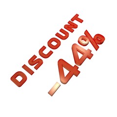 Poster - - 44% your discount. Sale and promotion. Red volumetric inscription. 3d rendering.