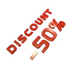 Poster - - 50% your discount. Sale and promotion. Red volumetric inscription. 3d rendering.