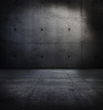 Dark Concrete Wall And Floor In Light And Shadow.
