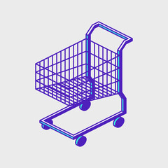 Empty shopping cart isometric vector icon illustration