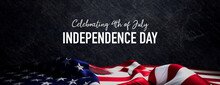 Independence Day Banner. Premium Holiday Background With American Flag On Black Stone.