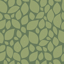 Organic Textured Leaf Botanical Seamless Vector Pattern. Abstract Leaves On An Green Background. Modern, Minimal, Simple, Subtle, Earthy Foliage Design. Repeat Wallpaper Surface Texture Print. 