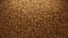 Natural, Timber Wall Background With Tiles. Herringbone, Tile Wallpaper With 3D, Wood Blocks. 3D Render