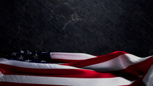 Memorial Day Banner With US Flag, Black Slate Background And Copy-Space.