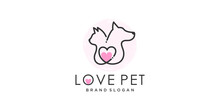 Pet Love Logo Design With Creative Line Style Premium Vector