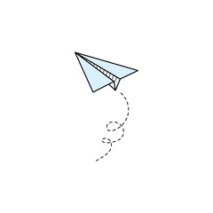 Wall Mural - Paper airplane vector icon. Doodle outline style blue color paper airplane. Simple origami aircraft element. Drawing doodle vector illustration.