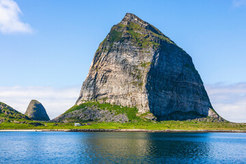 Wall Mural - Traenstaven a famous mountain peak at  Sanna island in Norway