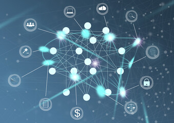 Aufkleber - Digital communication and virtual screen metaverse technology concept WEB 3.0.hand touch globe internet.