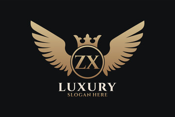 Wall Mural - Luxury royal wing Letter ZX crest Gold color Logo vector, Victory logo, crest logo, wing logo, vector logo template.