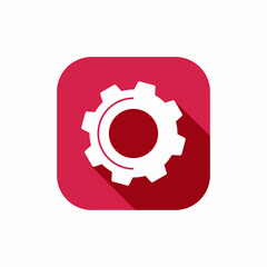 Poster - Gear icon app vector flat as settings symbol or customize cog wheel maintenance application shape silhouette symbol, square cogwheel illustration red and white color cutout isolated red graphic image
