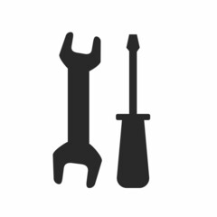 Poster - Wrench and screw driver icon vector or screwdriver and spanner pictogram as repair and maintenance service symbol isolated black and white illustration clipart, work tools shape silhouette graphic