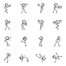 Dancing Stick Figure Hand Drawn Icons 
