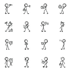 Poster - Set of Business Stick Figure Doodle Icons 