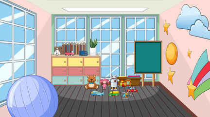 Wall Mural - Empty room with toys and table