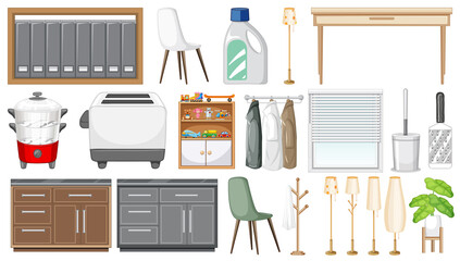 Wall Mural - Furniture and household appliances on white background