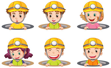 Wall Mural - Different kids wearing engineer hat