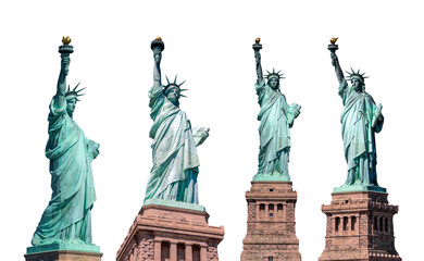 Fototapete - The Statue of Liberty in New york city on white background, summary 4 photo in four angle, Architecture and building with tourist concept.
