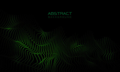 Poster - Abstract 3D green dots wave curve motion light on black with blank space design modern futuristic technology background vector