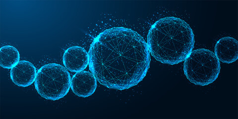 Wall Mural - Futuristic glowing connection, network spheres web banner concept on dark blue background